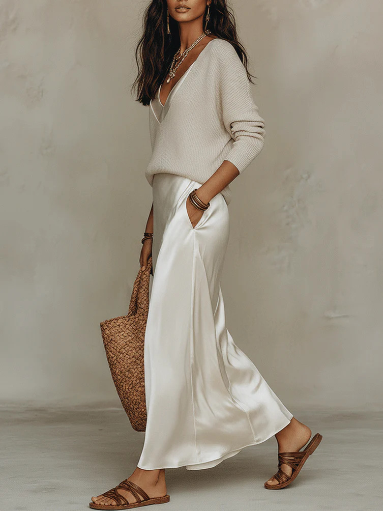 Chic Women's Satin Maxi Dress  - đánh giá và giá Fly Line